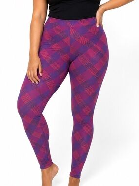 LuLaRoe Tall & Curvy Plaid Leggings Pink Purple Buttery Soft